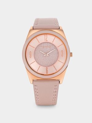 Tempo Women’s Rose Plated Pink Leather Watch