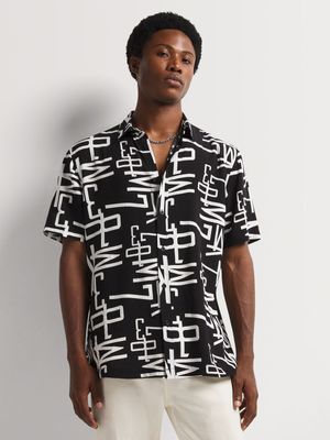 Men's Markham Monogram Viscose Black Shirt