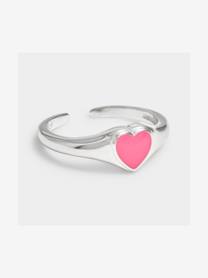 Sterling Silver Open Ended Neon Pink Heart Center Ring