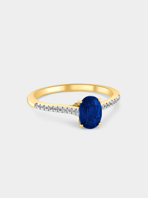 Yellow Gold Lab Grown Blue Sapphire & Moissanite Women’s Oval Ring