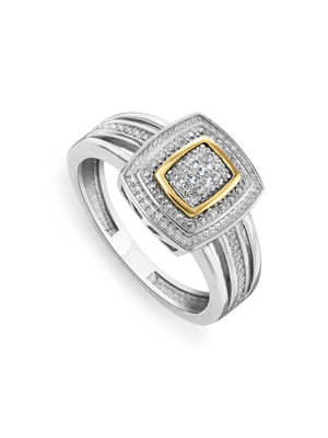 Yellow Gold & Sterling Silver Diamond & Created Sapphire Rectangle Ring
