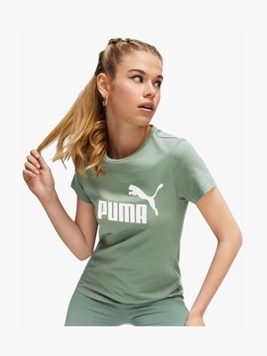 Womens Puma Essential Logo Green/White Tee