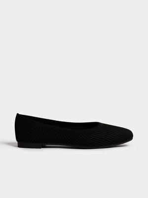Jet Women's Black Knitted Square Toe Fashion Flat Shoes