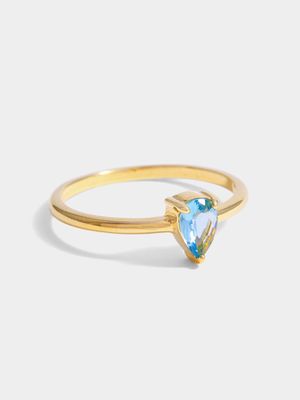 18ct Gold Plated Aqua Pear-shape Solitaire Ring Size N