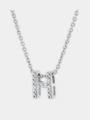 CZ Initial Necklace H Silver Plated