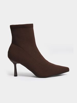 Women's Brown Knit Sock Boot
