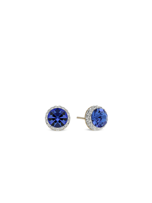 Yellow Gold & Sterling Silver, Blue and Crystal Halo Stud Earrings