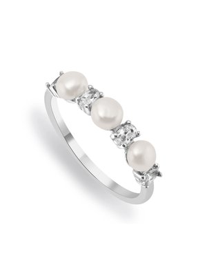 Sterling Silver Freshwater Pearl & Cubic Zirconia Anniversary Ring