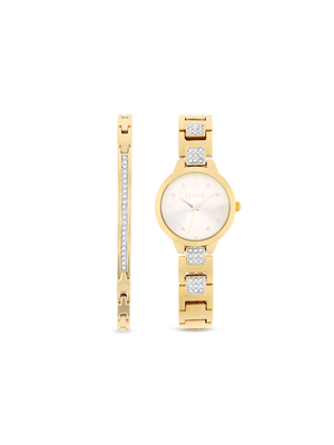 Tempo Ladies Gold Tone Round Shape Watch Set