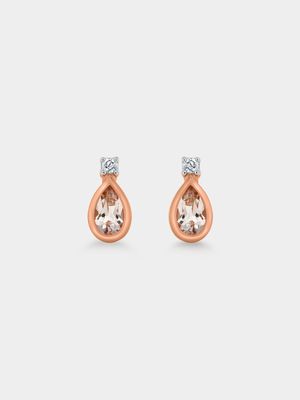Rose Gold Diamond & Morganite Pear Stud Earrings