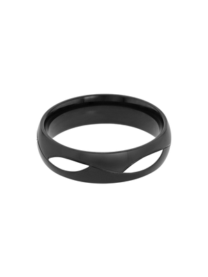 Stainless Steel Black Ring with Silver Wave Detail