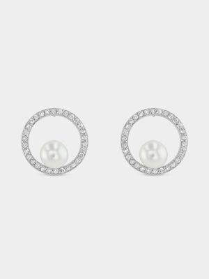 Sterling Silver Freshwater Pearl Circle Stud Earrings