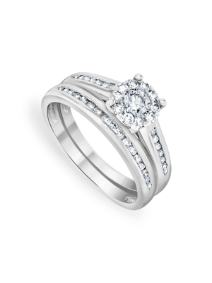 White Gold 0.56ct Diamond Round Halo Channel Twinset Ring