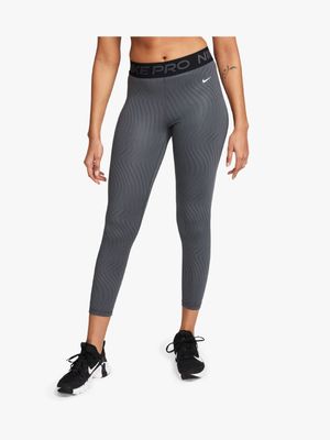 Womens Nike Pro Dri-Fit Mid Rise 7/8 All Over Print Grey Tights