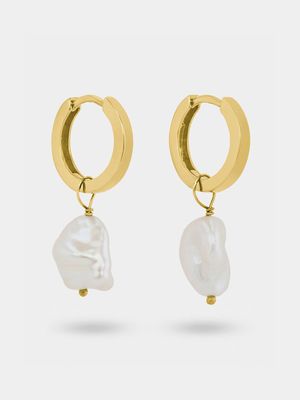 Gold Plated Sterling Silver Baroque Freshwater Pearl Women’s Drop Earrings