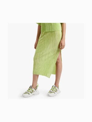 Women's Lime Co- Ord Plisse Skirt