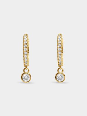 Sterling Silver Gold Plated Micro Pave with CZ Charm Huggie Earrings