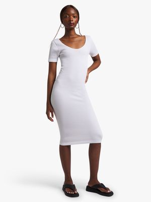 Women's White Seamless Scoop Neck Dress