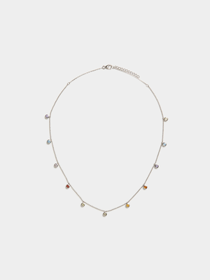 Silver Plated Multi Colour CZ Charm Choker Necklace