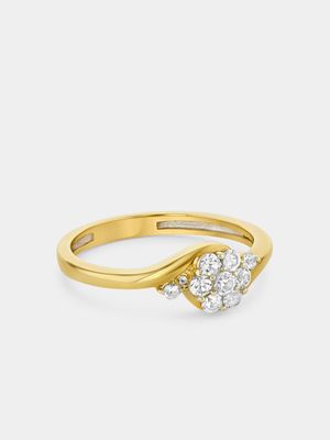 Yellow Gold Diamond & Created Sapphire Flower Ring