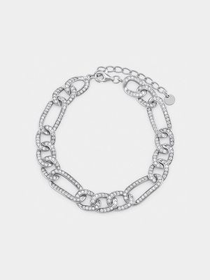 Sterling Silver Cubic Zirconia Women’s Figaro Bracelet