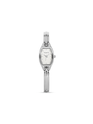 Tempo Woman's Silver Tone Tonneau Shape Bangle Watch
