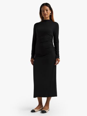 Women's Black Ruched Bodycon Dress