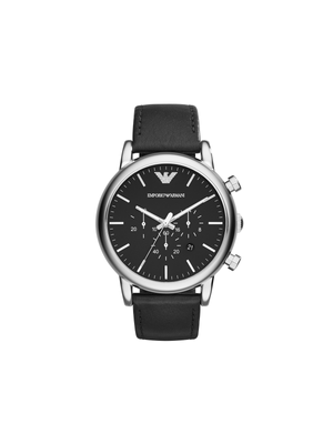 Emporio Armani Men's Stainless Steel & Black Leather Chronograph Watch