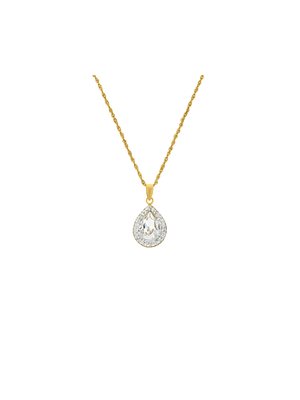 Yellow Gold & Sterling Silver Crystal Pear Halo Pendant on a chain