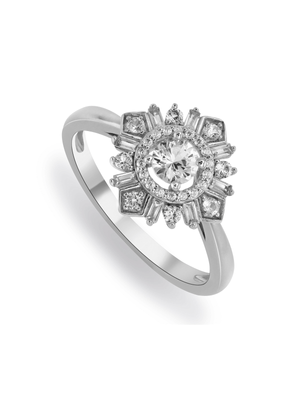 Gold Diamond & White Created Sapphire Women's Art Deco Ring