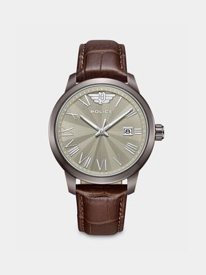 Police Raho Brown Plated Grey Dial Brown Leather Watch