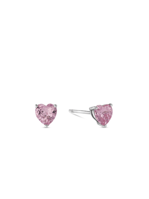 Sterling Silver & Pink Cubic Zirconia Heart Stud Earrings