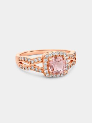 Rose Plated Sterling Silver Morganite Peach Cubic Zirconia Cushion Ring