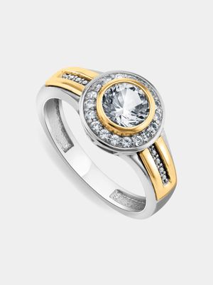 Yellow Gold & Sterling Silver Diamond Round Ring