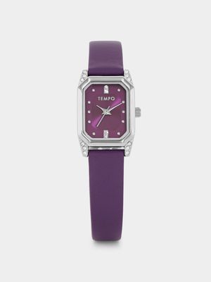 Tempo Women’s Silver Plated Purple Dial Purple Leather Watch