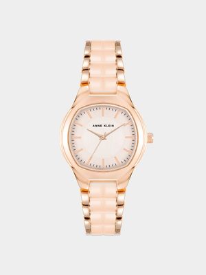 Anne Klein Women's Rose Gold Plated & Light Pink Ceramic Bracelet Watch