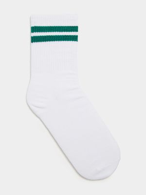 Men's White 'Green Stripe' Socks