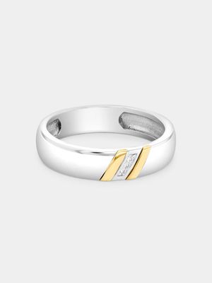 Yellow Gold & Sterling Silver Diamond Diagonal Strokes Ring