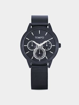 Tempo Gents Blue Toned Multi-Dial Look Fashion Mesh Watch