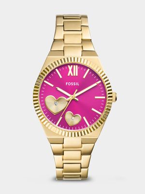 Fossil  Scarlette Magenta Dial Gold Plated Bracelet Watch