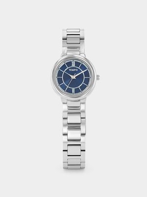 Tempo Silver Plated Navy Dial Bracelet Watch
