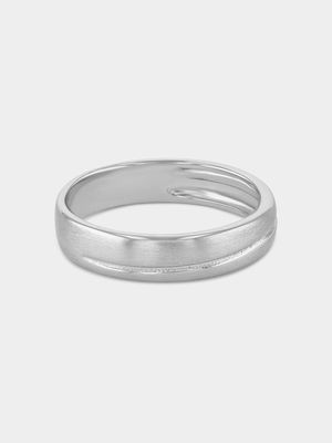 Sterling Silver Men’s Brushed Curved Indent Ring