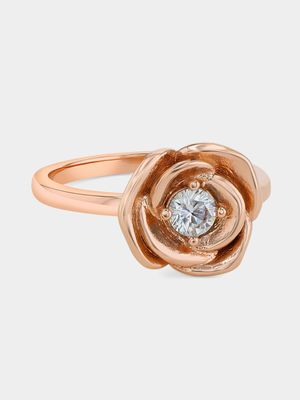 Rose Plated Sterling Silver Cubic Zirconia Solitaire Rose Ring