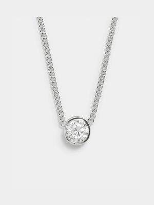 Rhodium Plated Large Round clear CZ Tube on curb chain