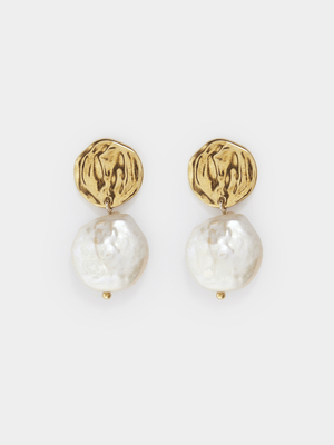 18ct Gold Plated Organic & Pearl Drop Earrings