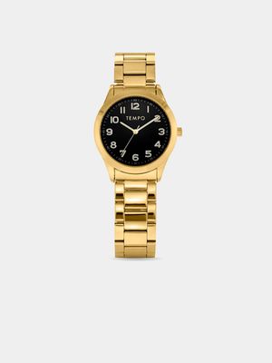 Tempo Men’s Gold Tone Black Dial Bracelet Watch