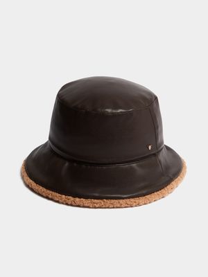 Faux Leather Borg Reversable Bucket Hat