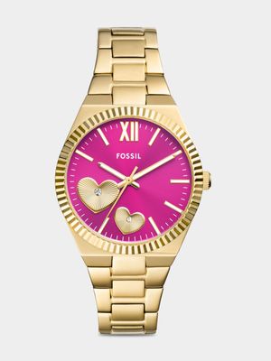 Fossil Scarlette Magenta Dial Gold Plated Bracelet Watch