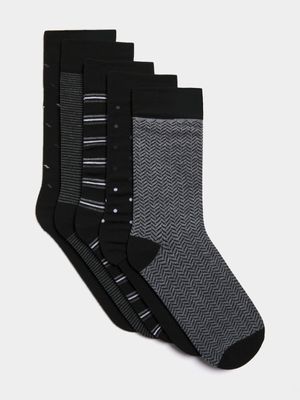 Jet Men's 5 Pack BlackGrey Design Anklet Socks