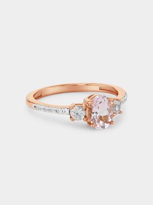 Rose Gold Diamond Pink Morganite Oval Trilogy Ring